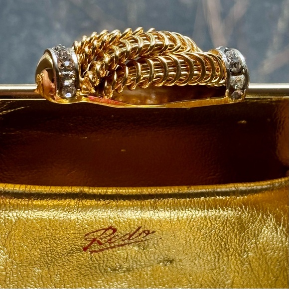 Vintage Rodo Gold Metal Swarovski Crystal Clutch Purse - Picture 4 of 12